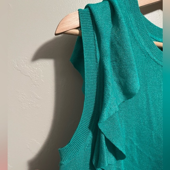 Banana Republic Sleeveless Ruffle Sweater Short Sleeve Green Top Medium Knit - Picture 7 of 14